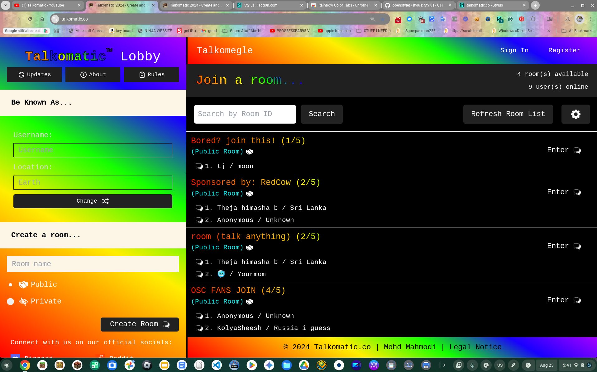 Screenshot of talkomatic.co Rainbow