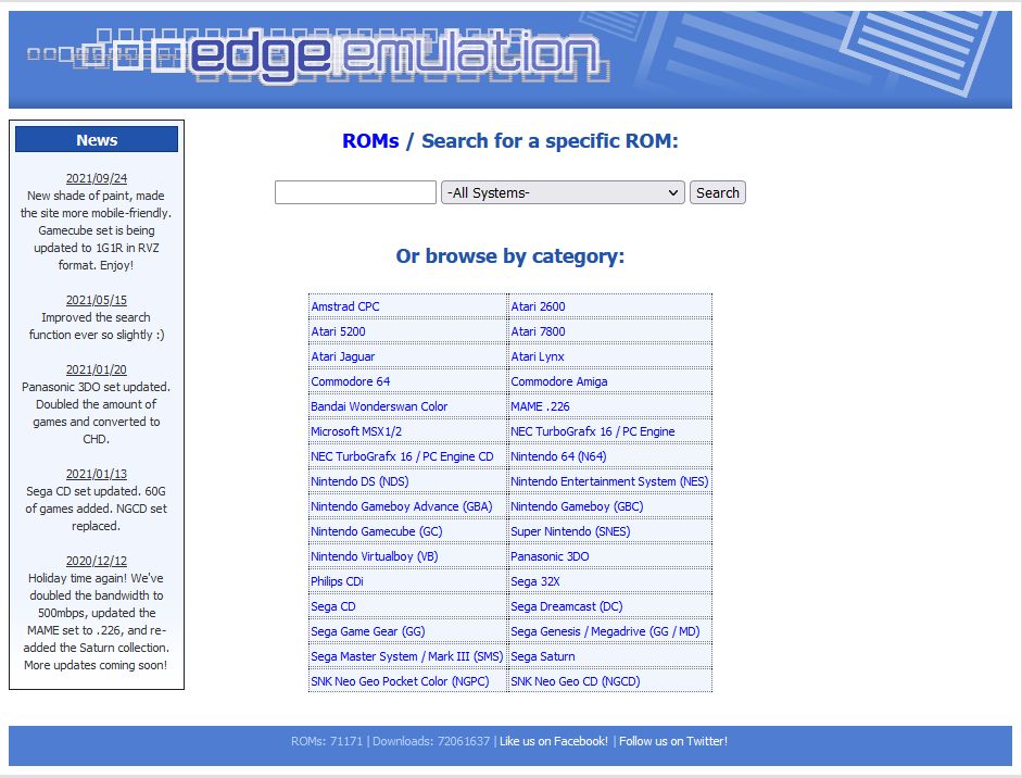 Screenshot of edgeemu.net old stylesheet + tweaks