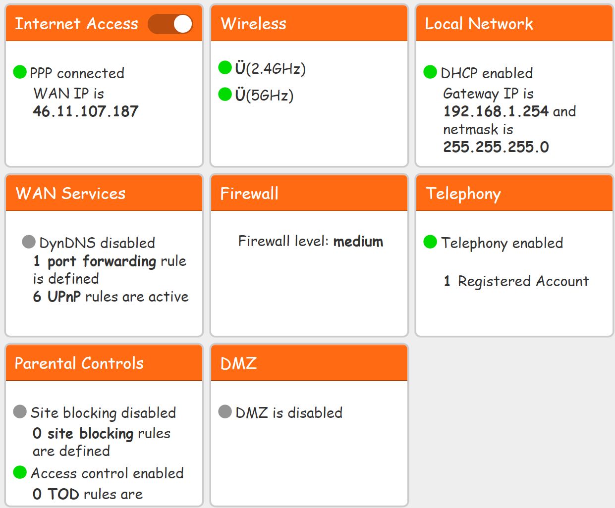 Screenshot of Go router settings modern theme