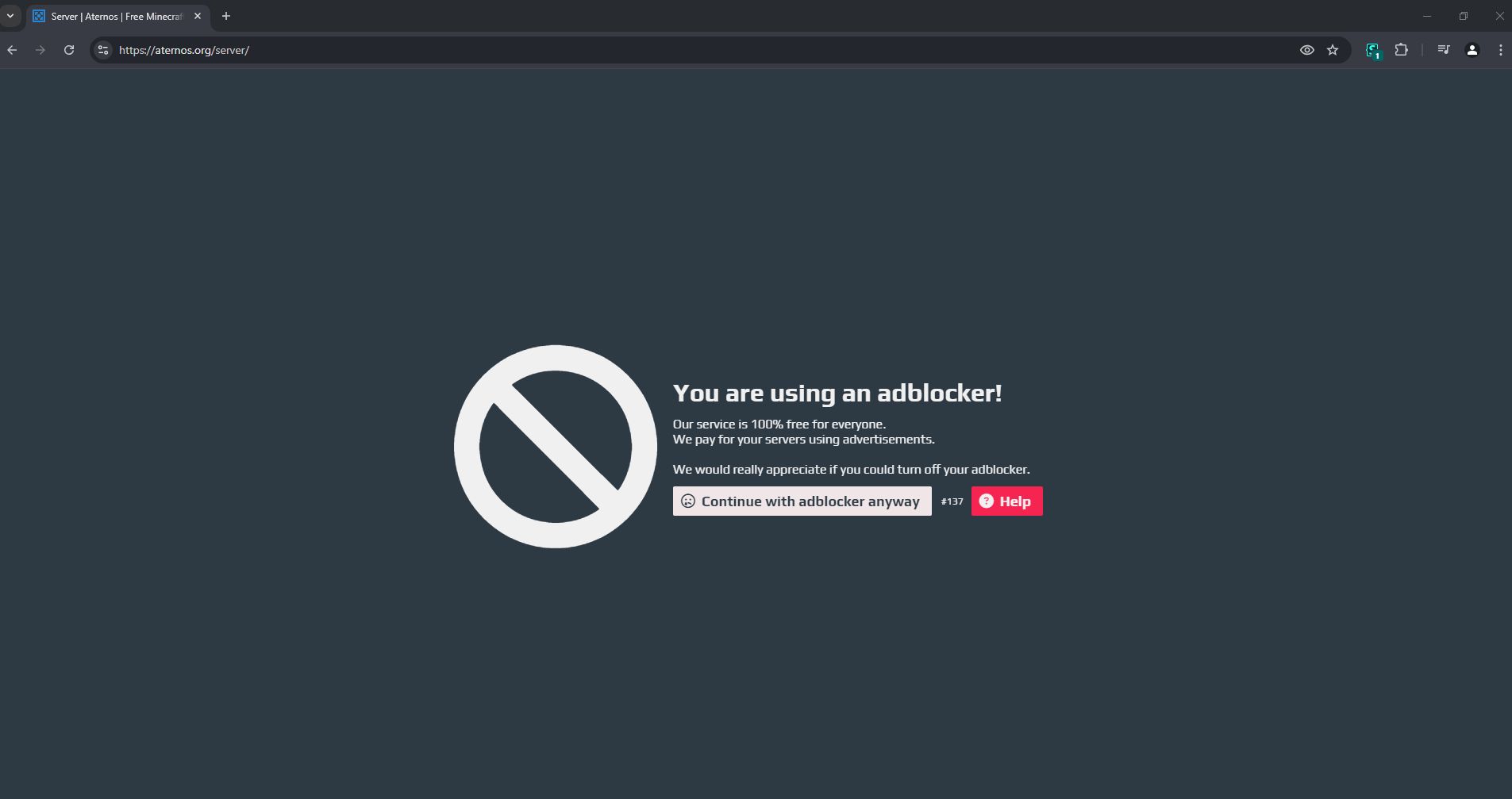 Screenshot of aternos uncolored adblock