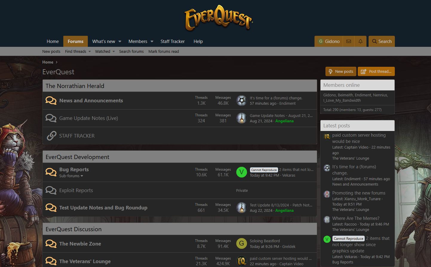 Screenshot of Official Everquest New Forums Dark Theme