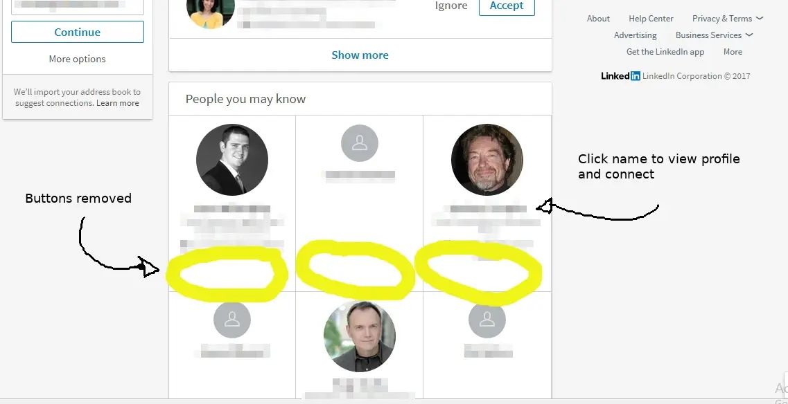 Screenshot of LinkedIn Invite Button Remover