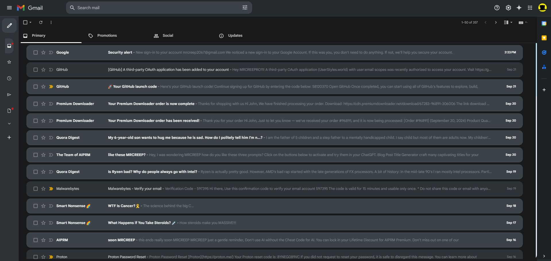 Screenshot of Gmail UI+ (Dark)