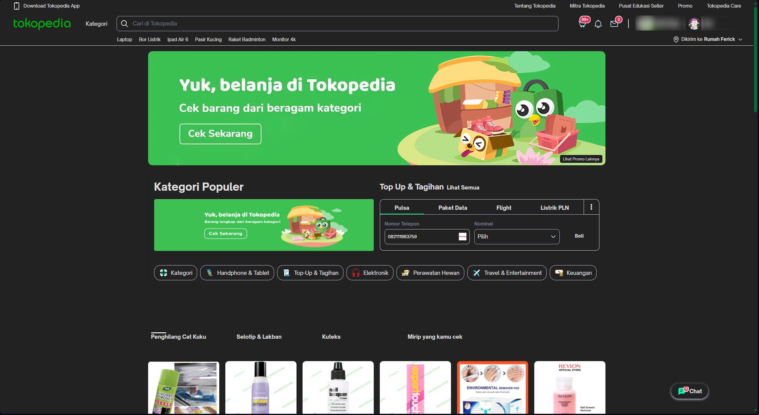 Screenshot of Tokopedia Dark Mode 2024