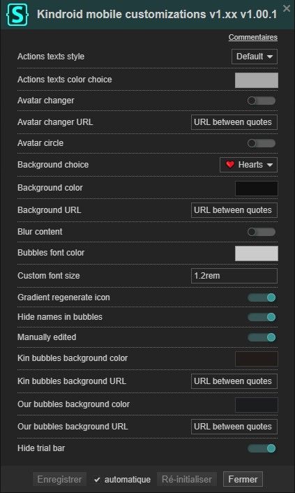 Screenshot of Kindroid mobile customizations v1.xx