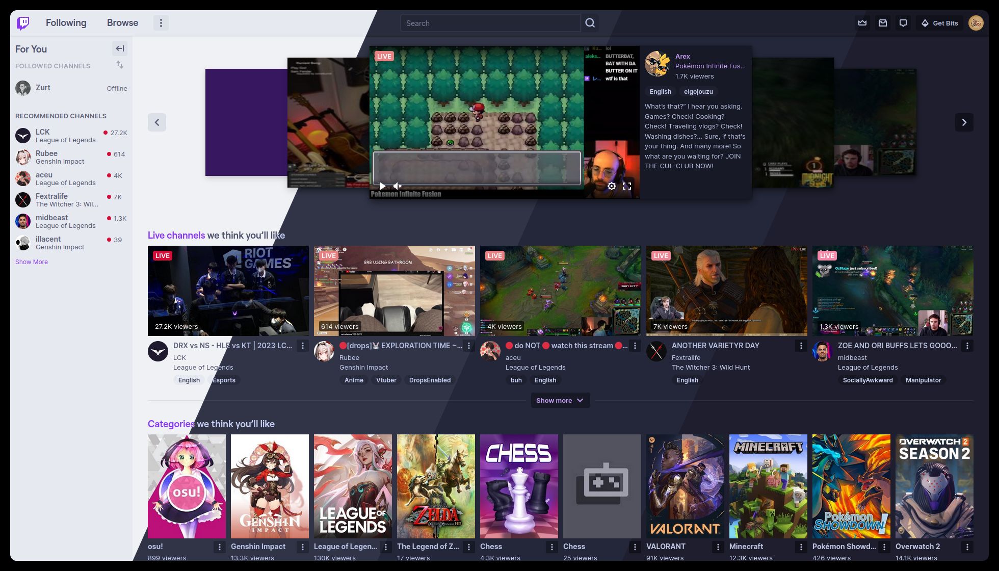 Screenshot of Twitch Catppuccin