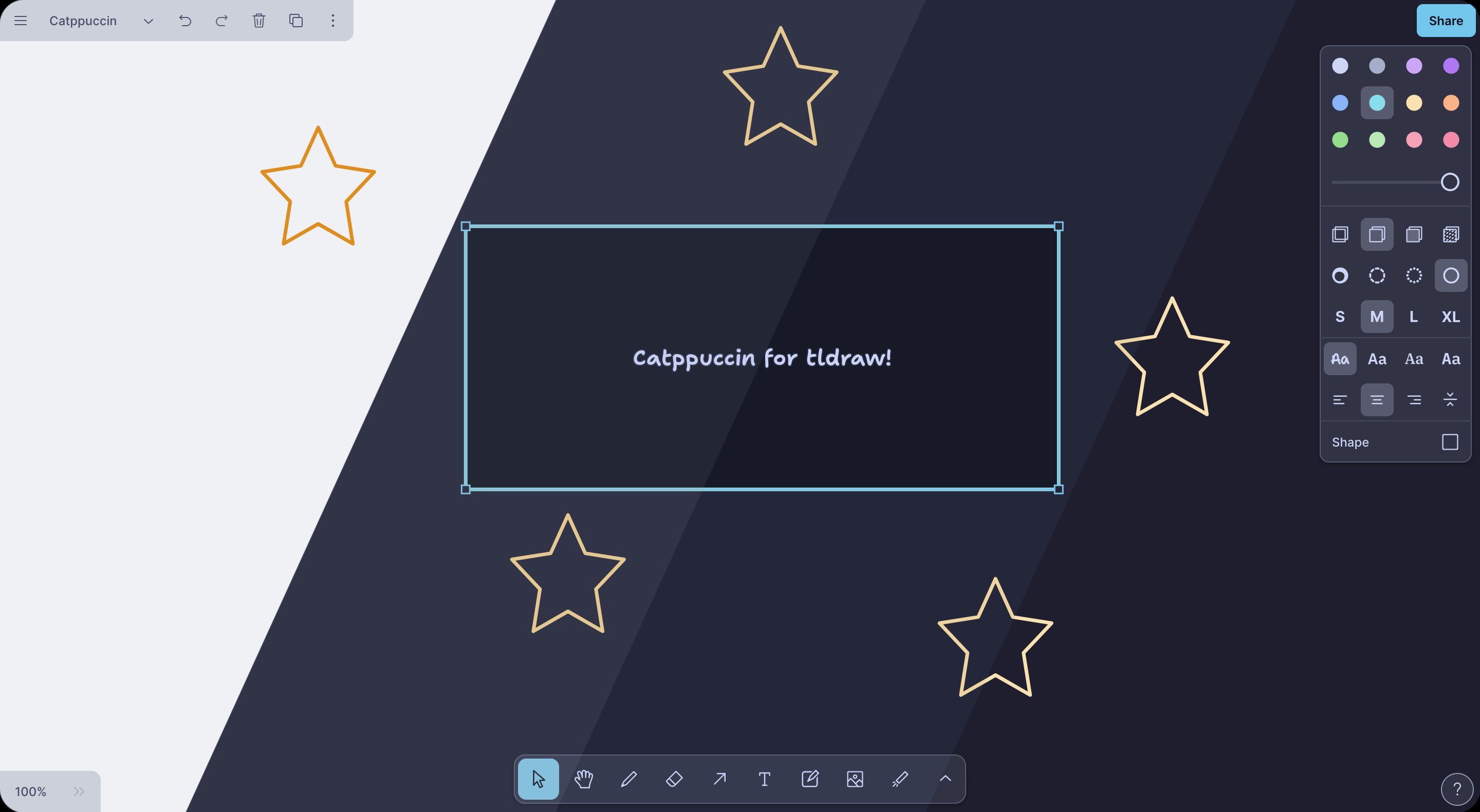 Screenshot of tldraw Catppuccin