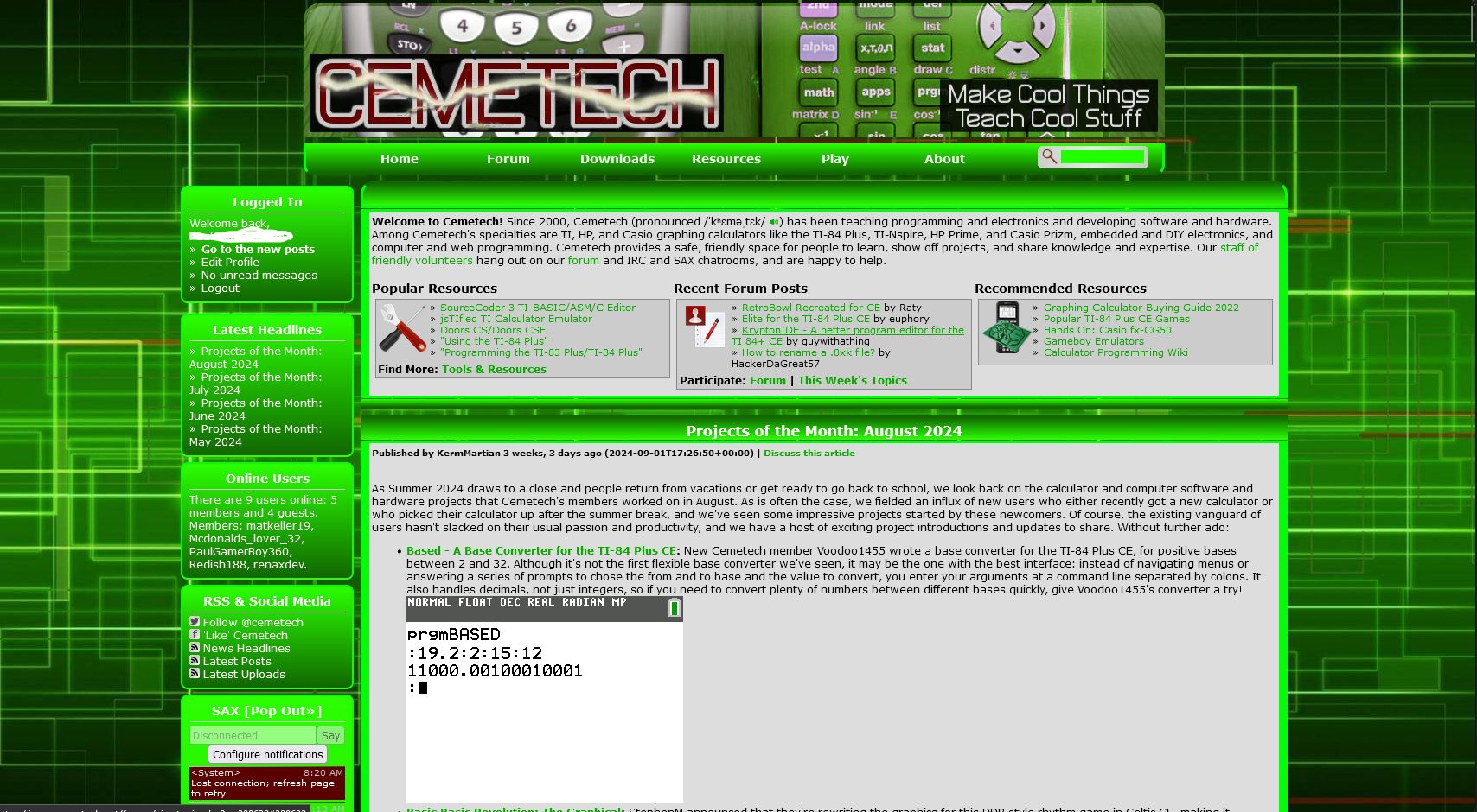 Screenshot of Cemetech Cyber