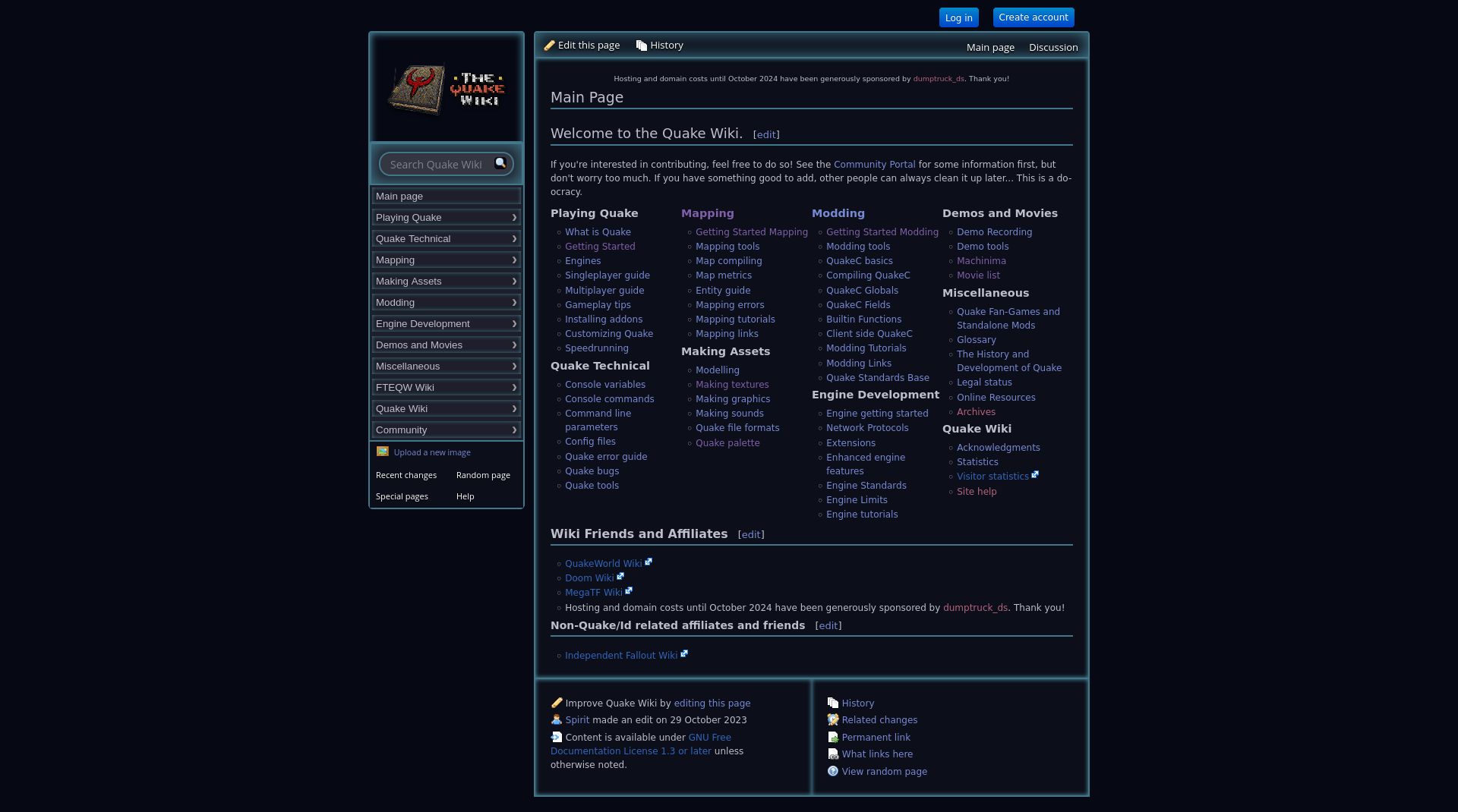Screenshot of quakewiki.org lazy dark