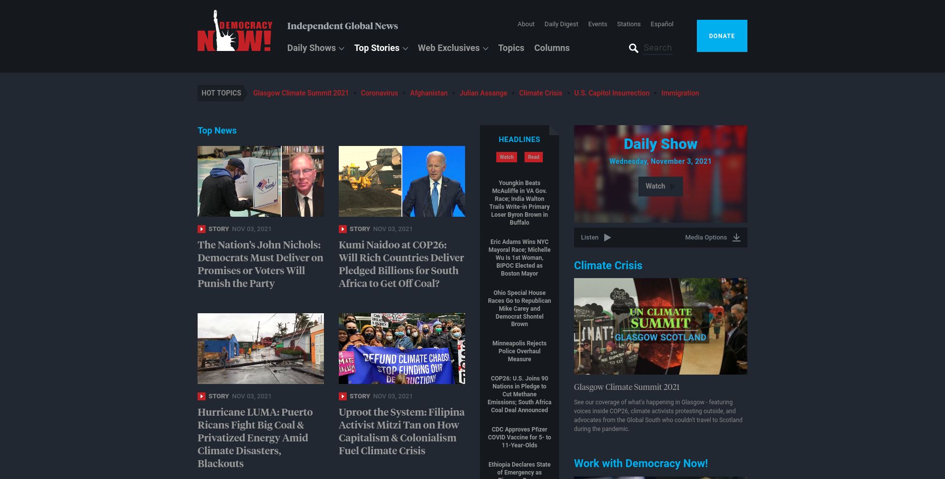 Screenshot of democracynow.org - DND