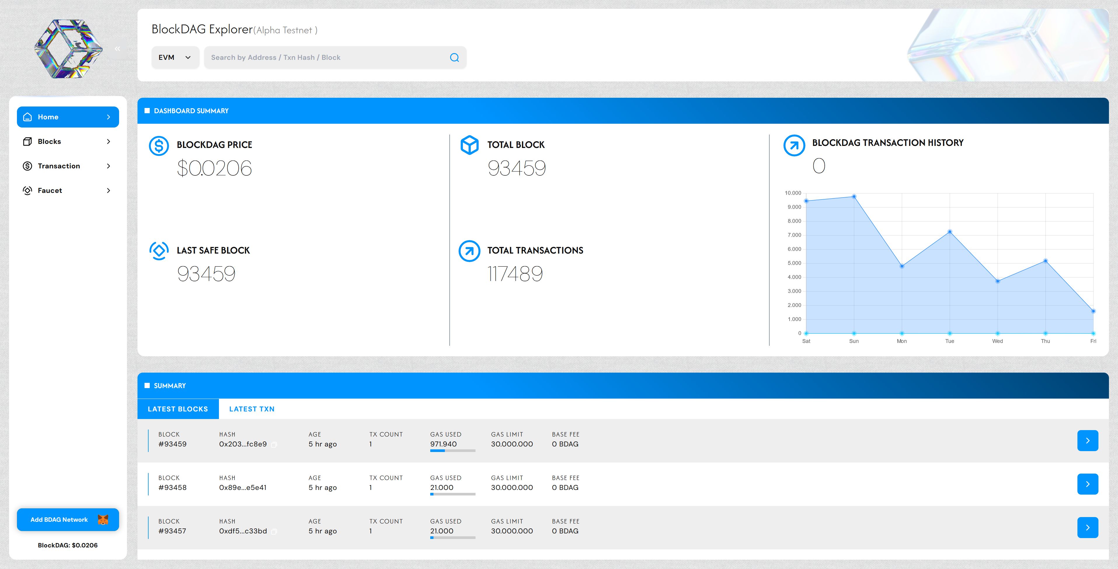 Screenshot of tiski's BlockDAG Explorer