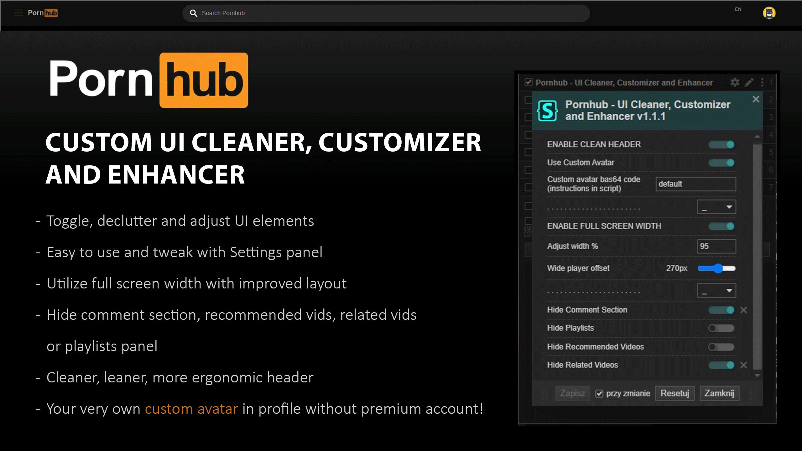 Screenshot of Pornhub - UI Cleaner, Customizer and Enhancer