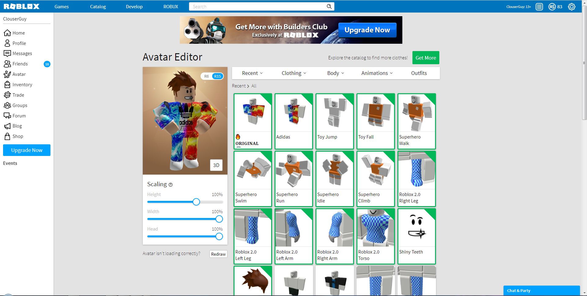 Screenshot of 2017M Roblox Avatar Editor