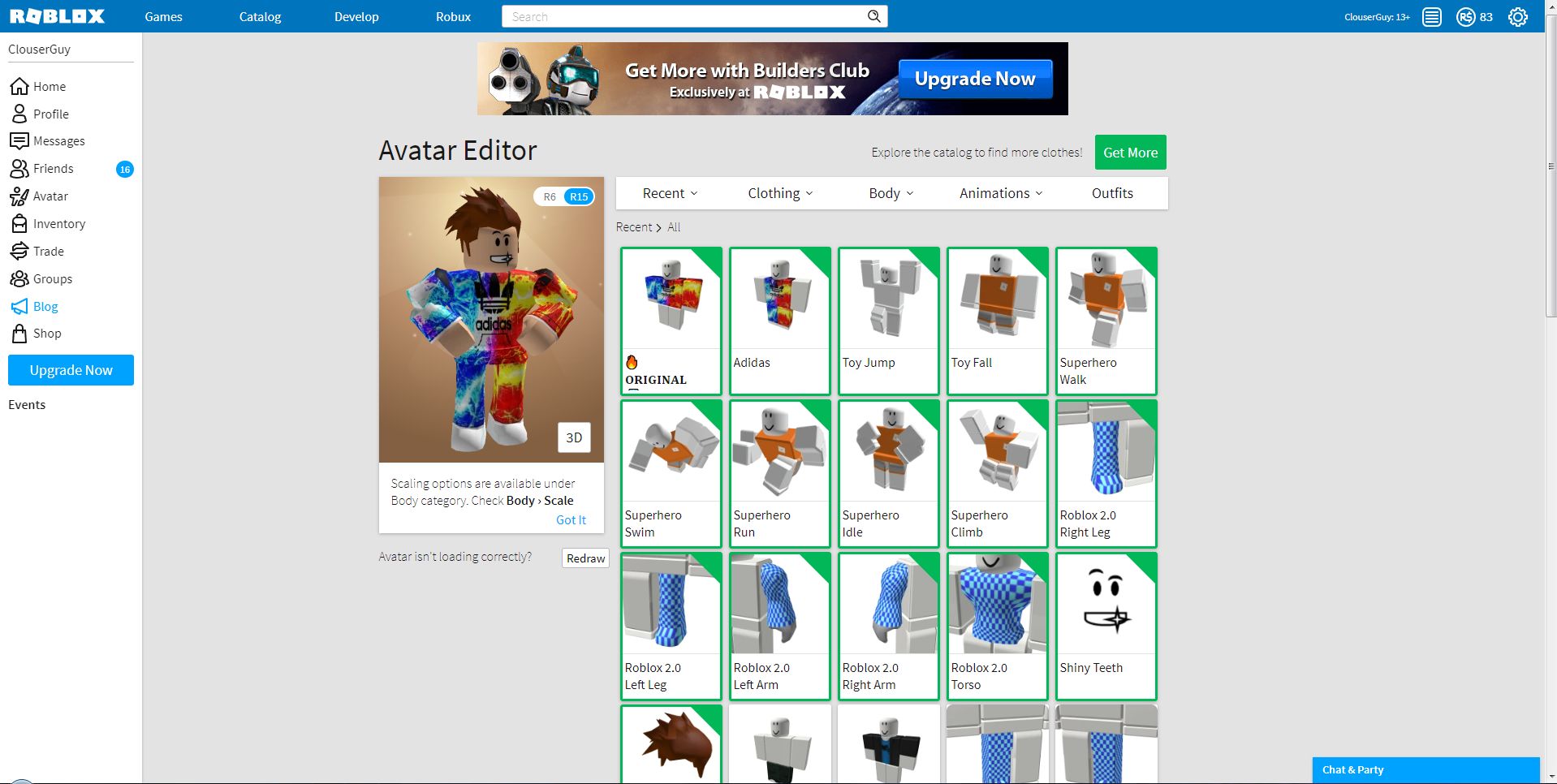 Screenshot of 2018M Roblox Avatar Editor