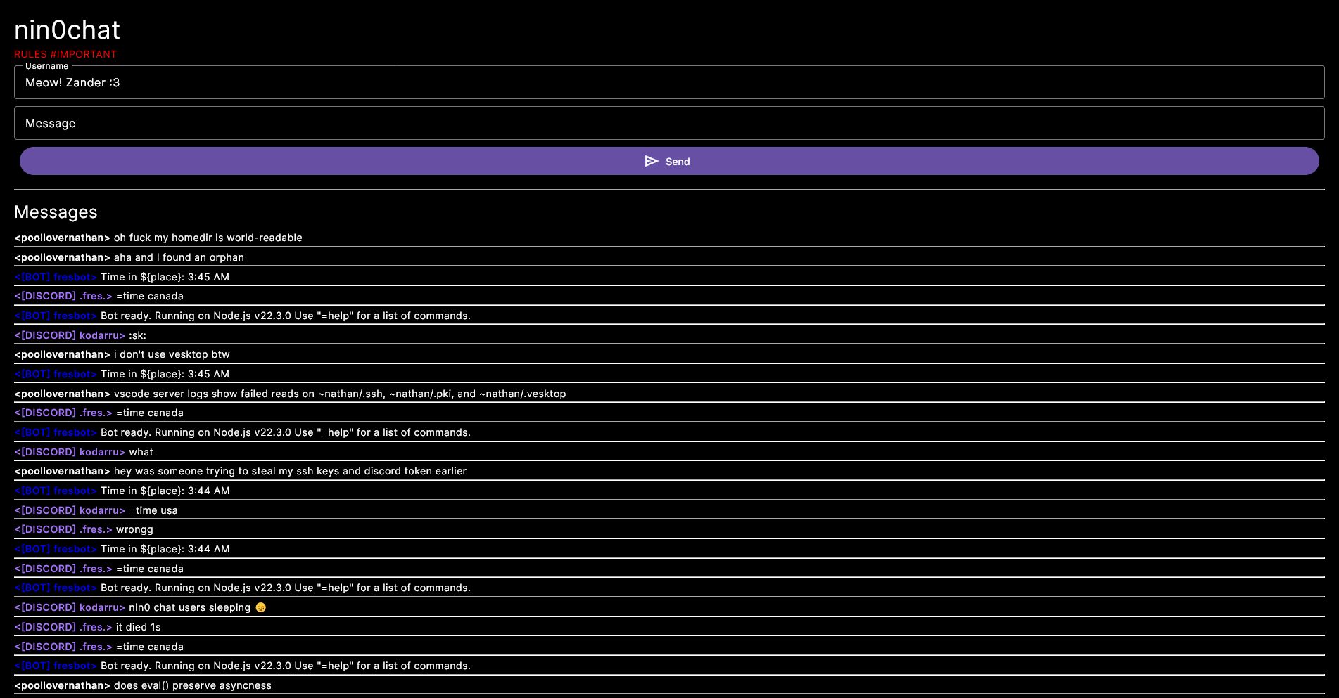 Screenshot of nin0chat material dark