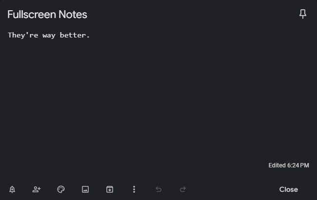 Screenshot of Fullscreen Notes (Monospace) - Google Keep