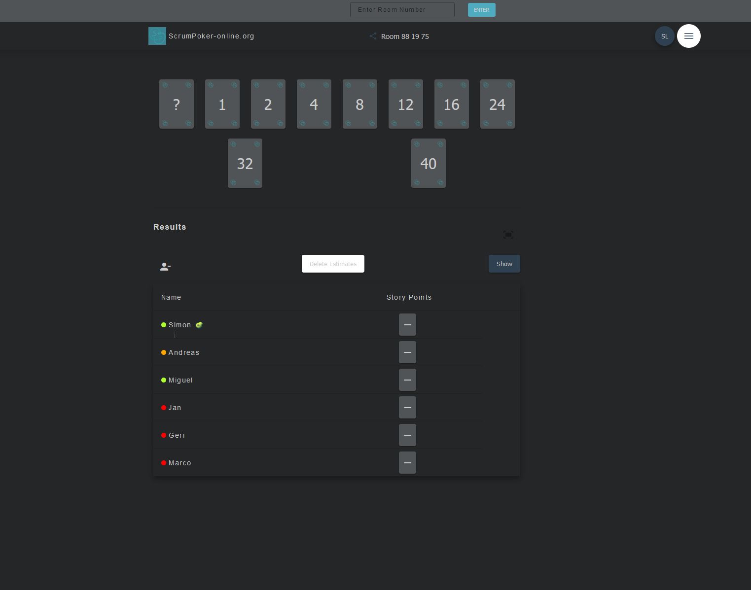 Screenshot of Scrumpoker-online-dark-mode