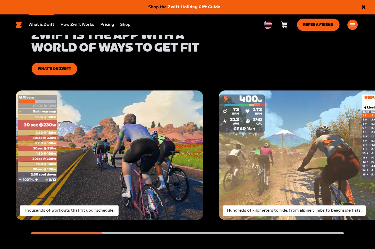 Screenshot of Zwift.com Dark Mode