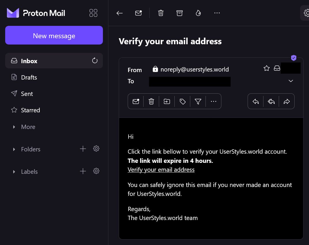 Screenshot of Proton Mail — Dark Messages