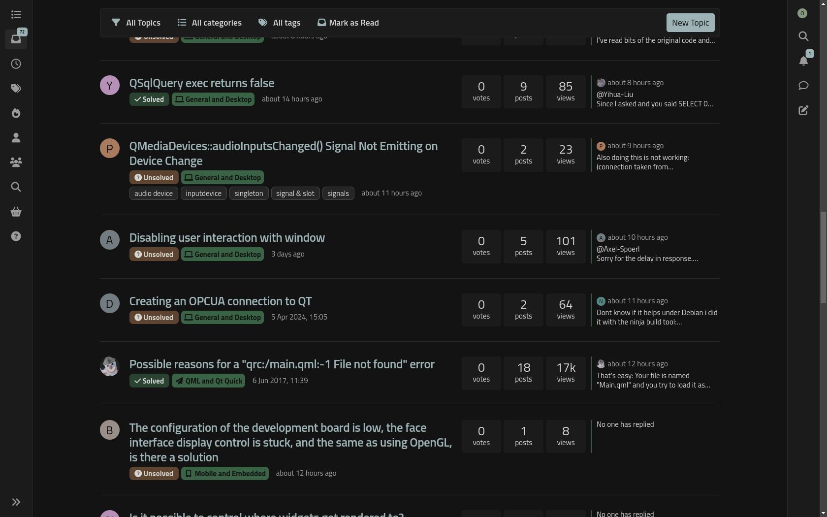 Screenshot of Official Dark Mode forum.qt.io