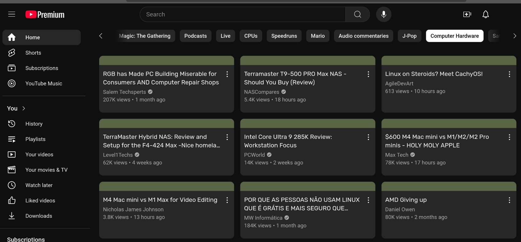 Screenshot of youtube remove thumbnails & shorts