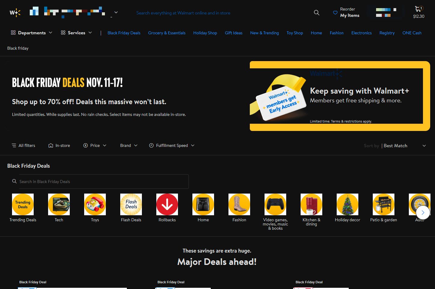 Screenshot of Walmart.com - Dark Mode