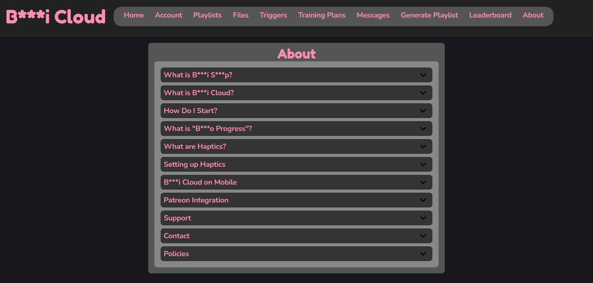 Screenshot of BambiCloud Dark Theme (Pink Text Version)