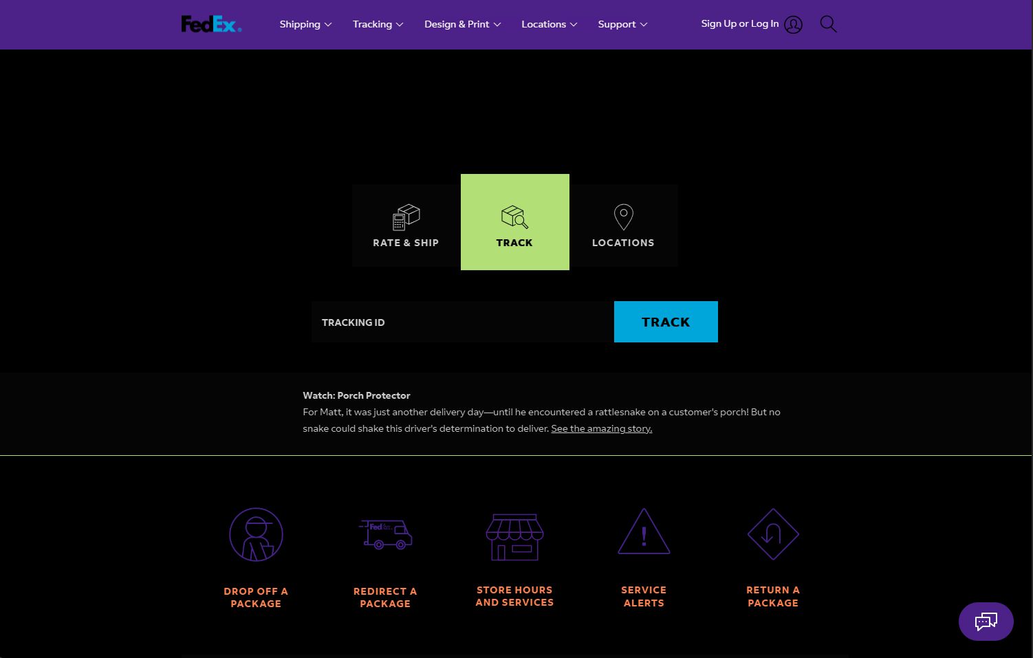 Screenshot of Fedex.com - Dark Mode