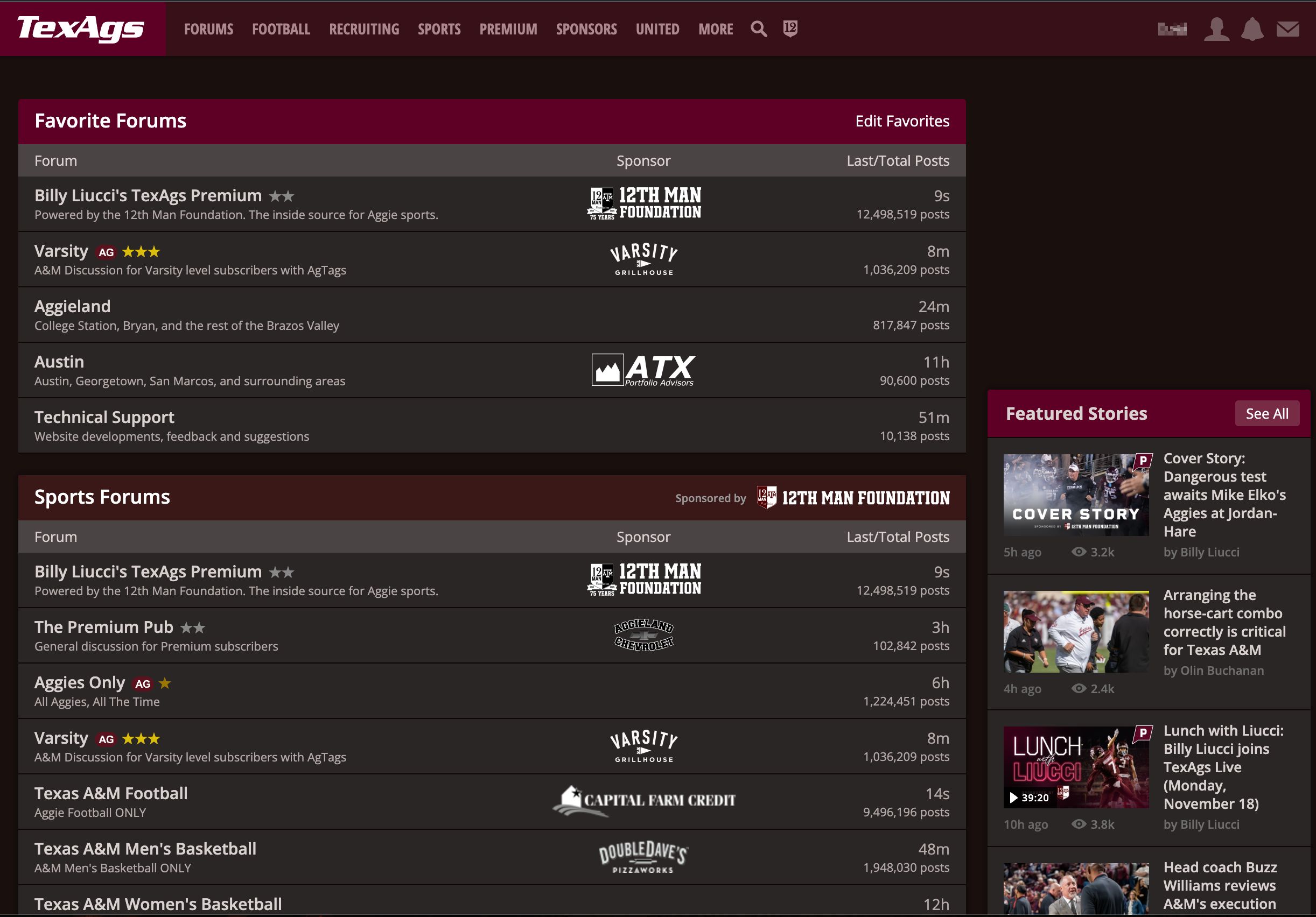 Screenshot of TexAgs Dark Mode