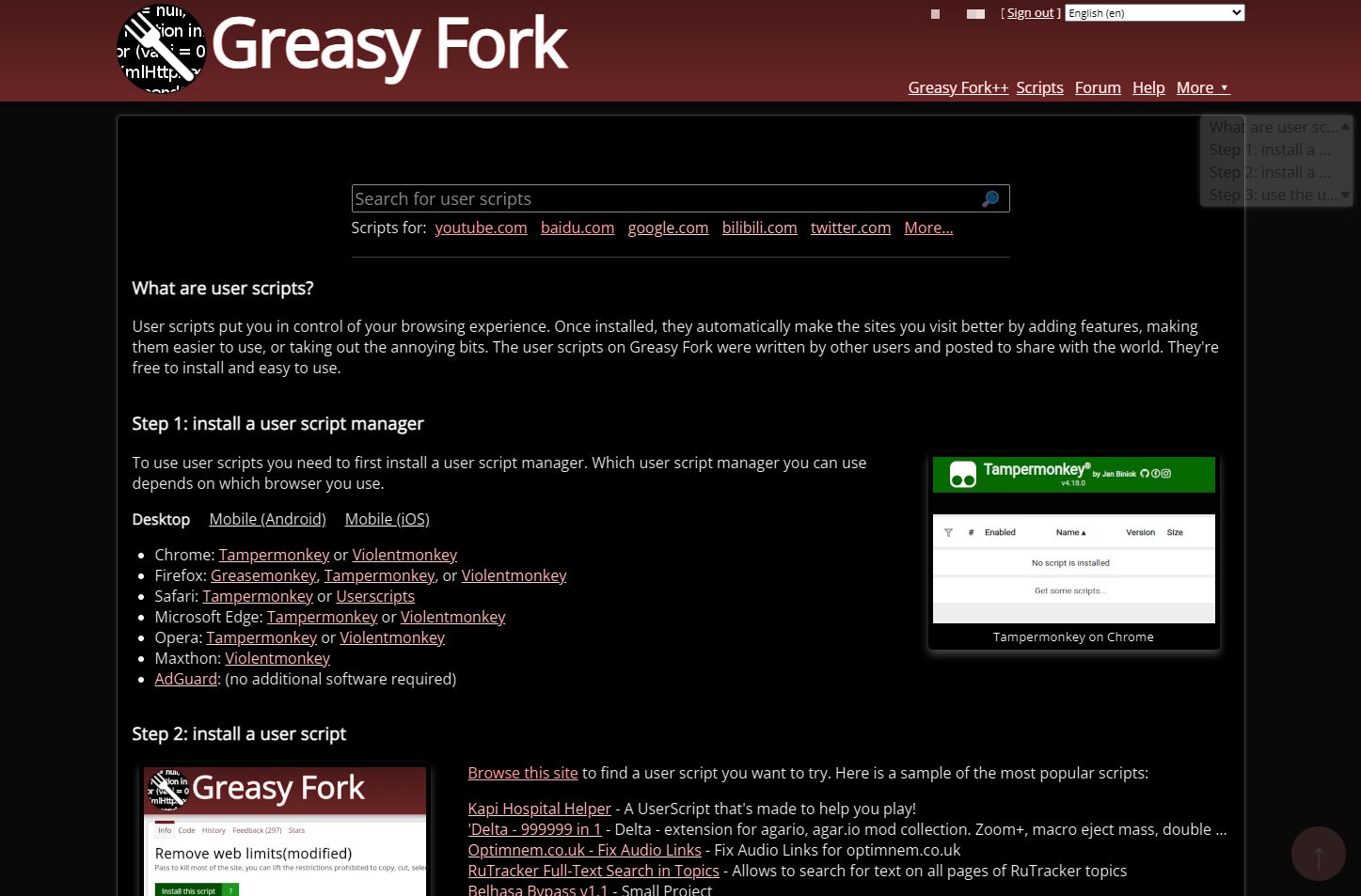 Screenshot of greasyfork.org - Dark Mode