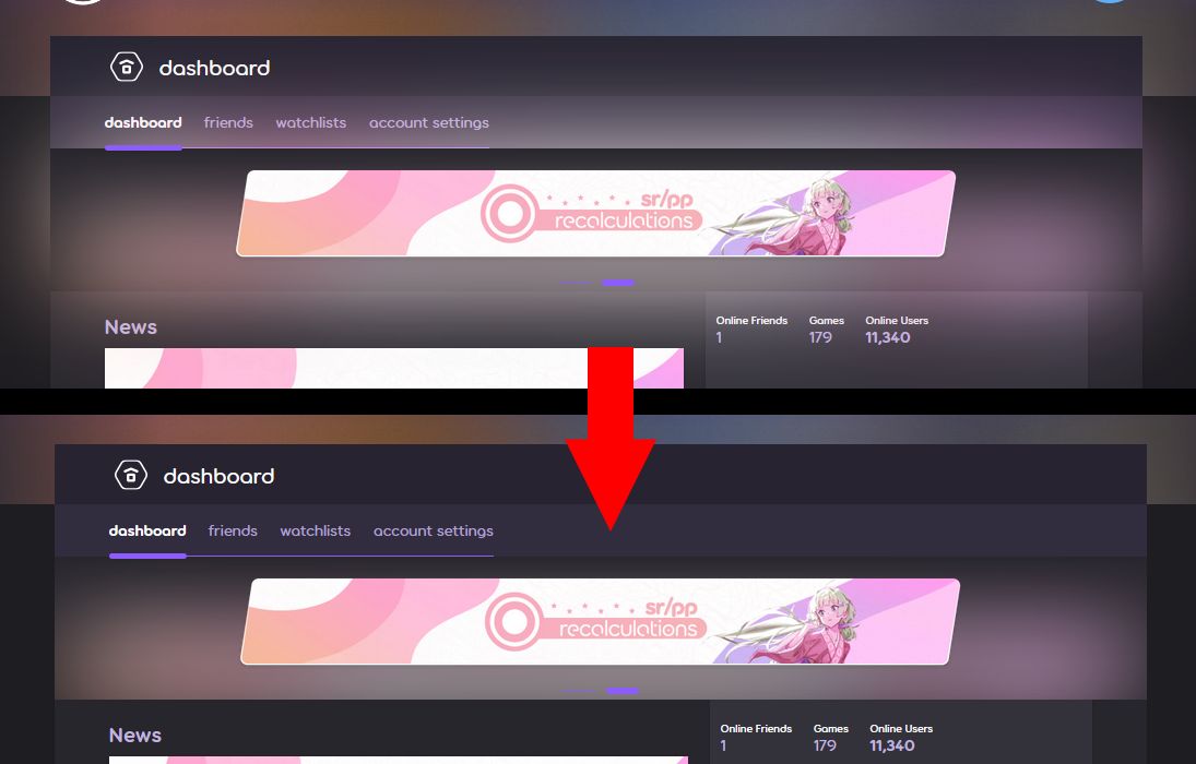 Screenshot of osu!web - Contain banner glow on homepage