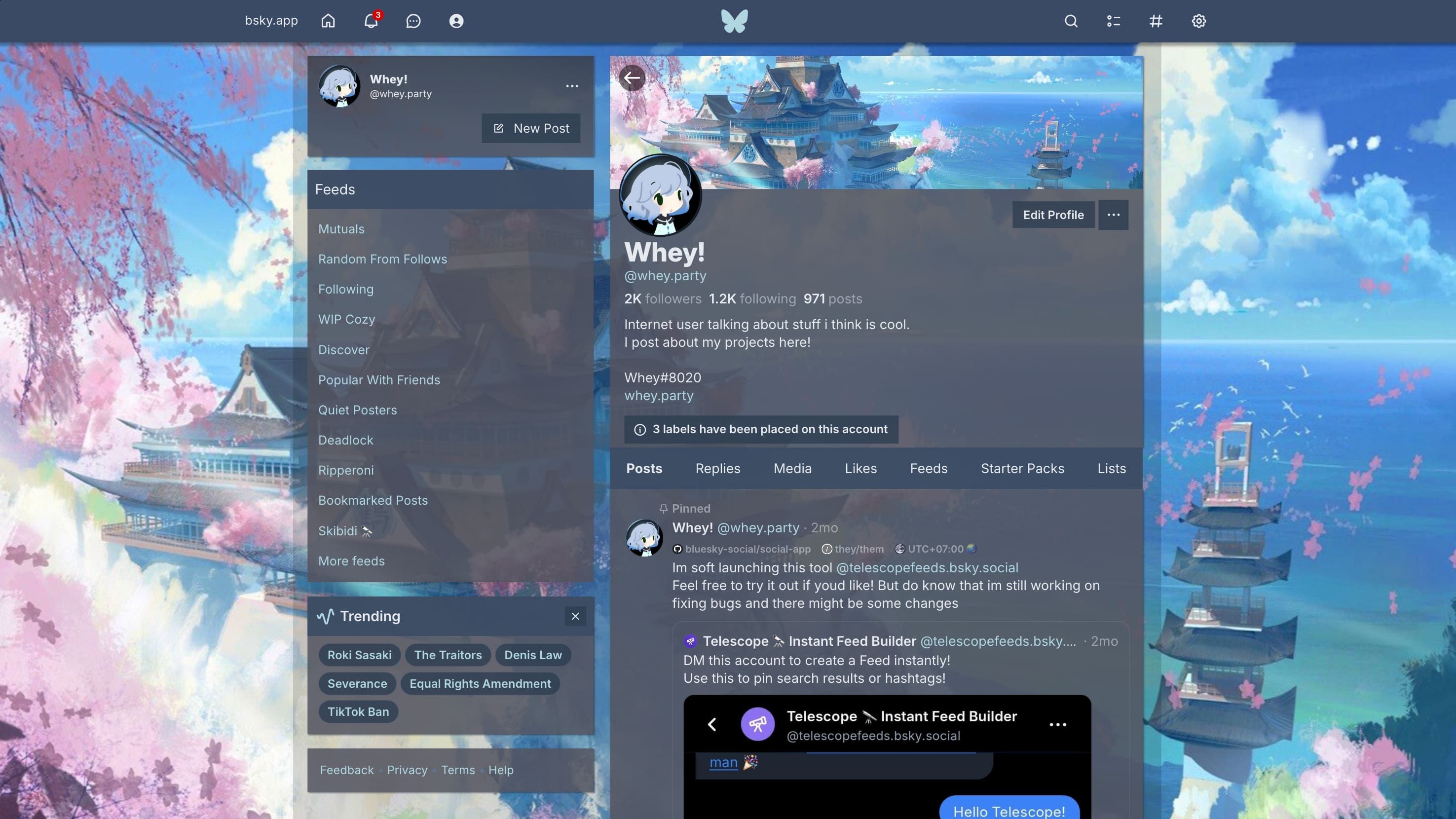 Screenshot of Pleroma Themes for Bluesky (indev)