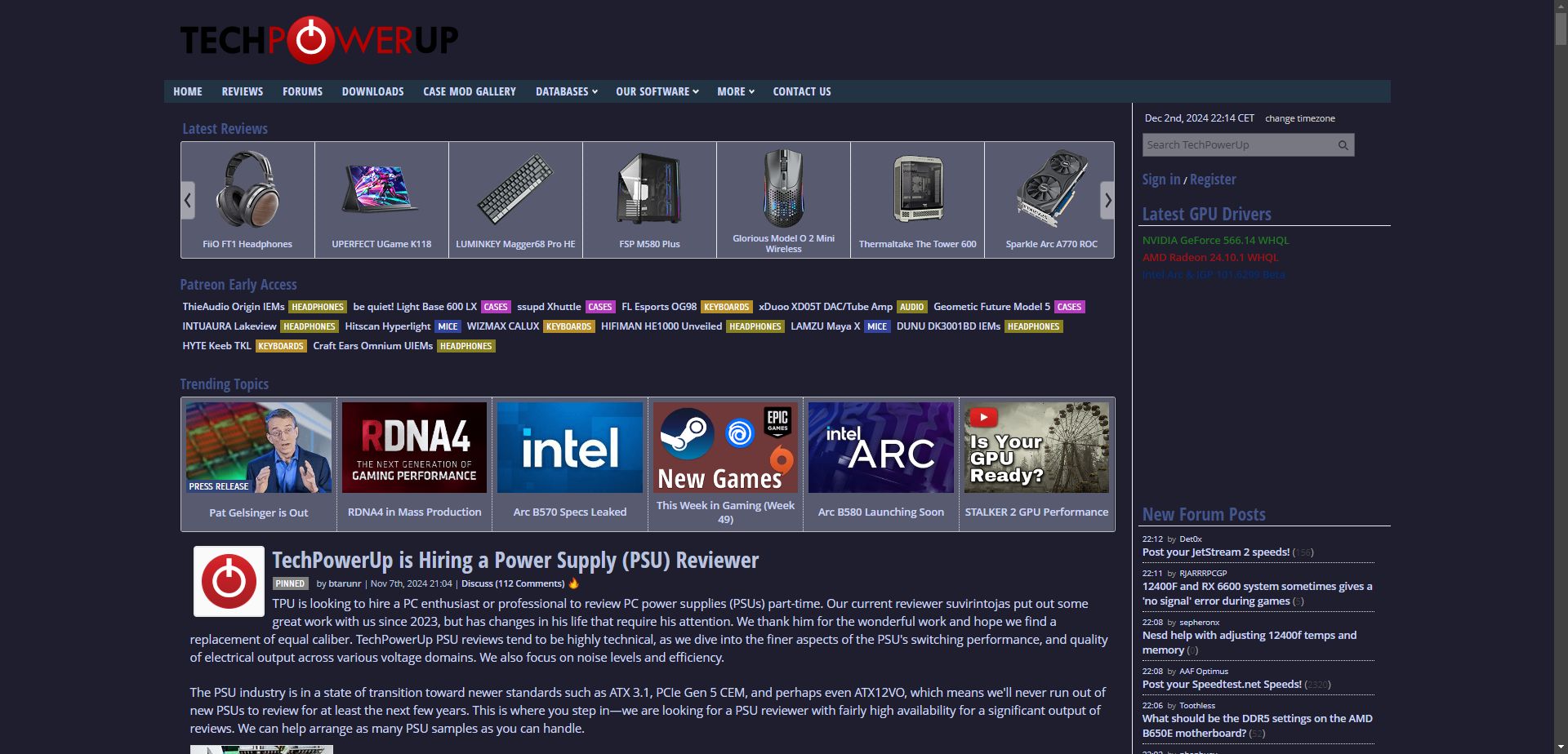 Screenshot of techpowerup.com dark mode / catppuccin mocha