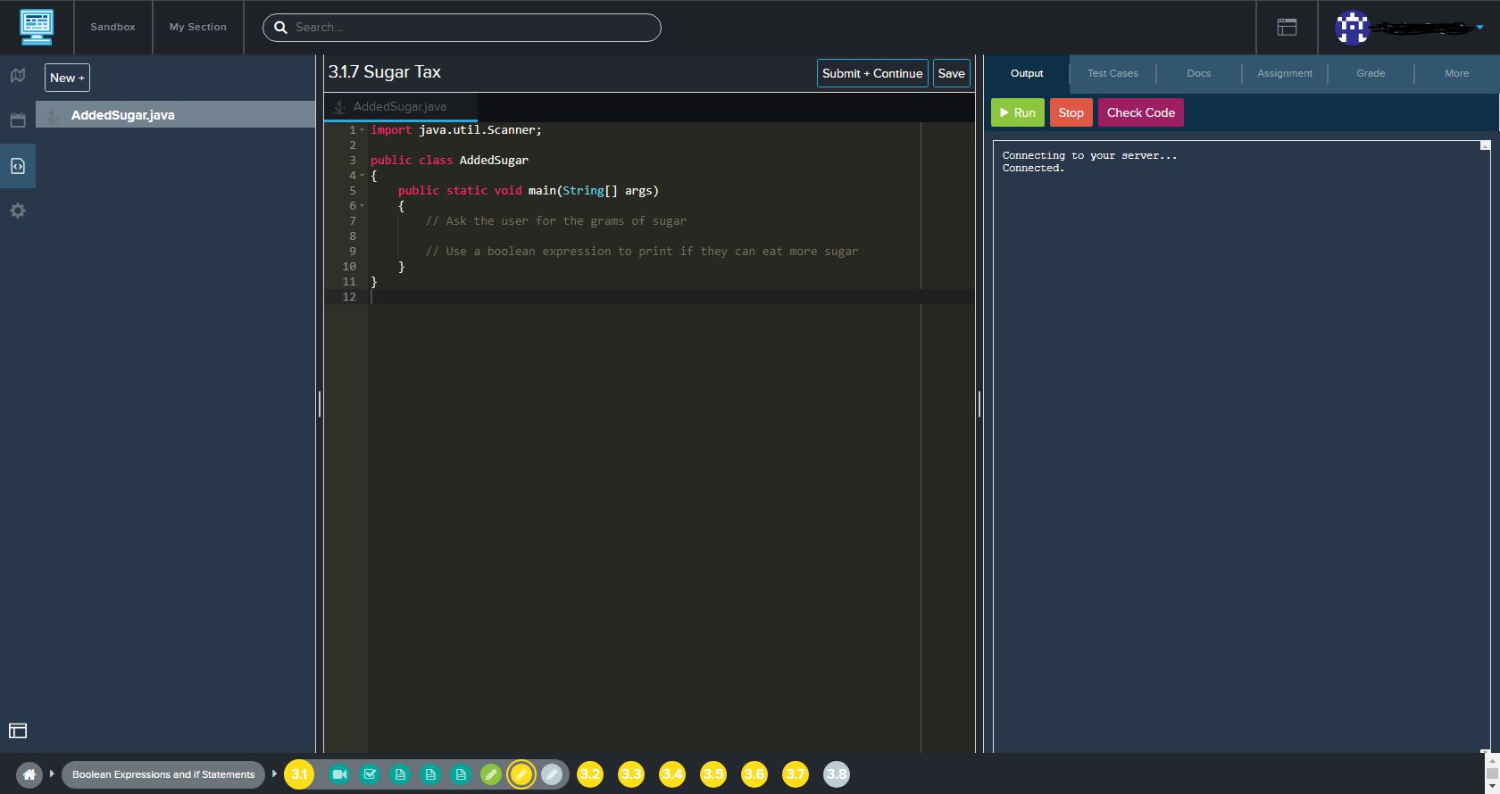 Screenshot of CodeHS Dark Theme