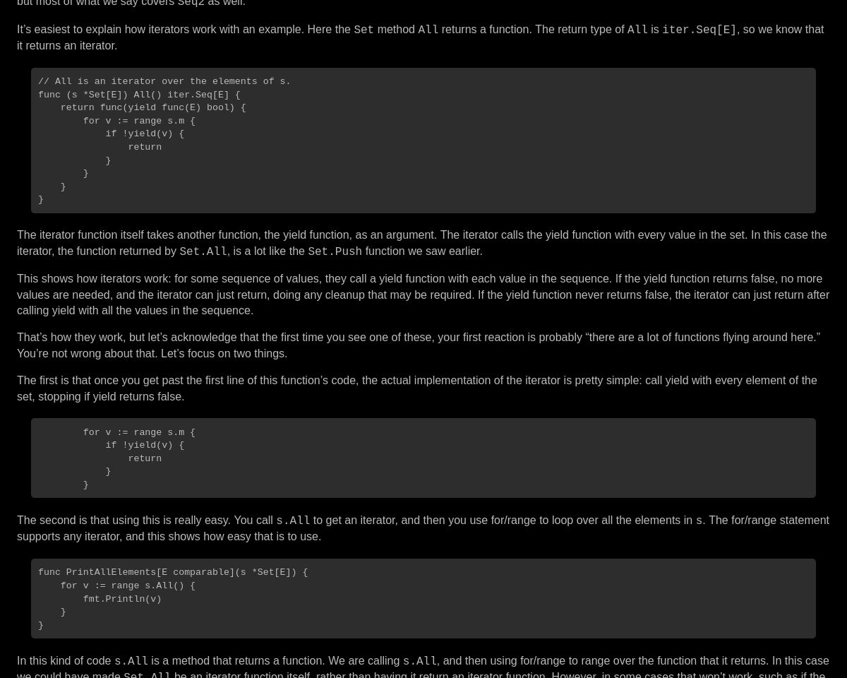 Screenshot of go.dev to black background and font to #bbb, wider