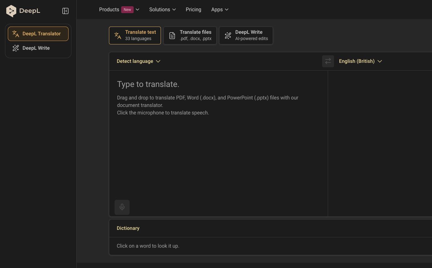 Screenshot of deepl dark