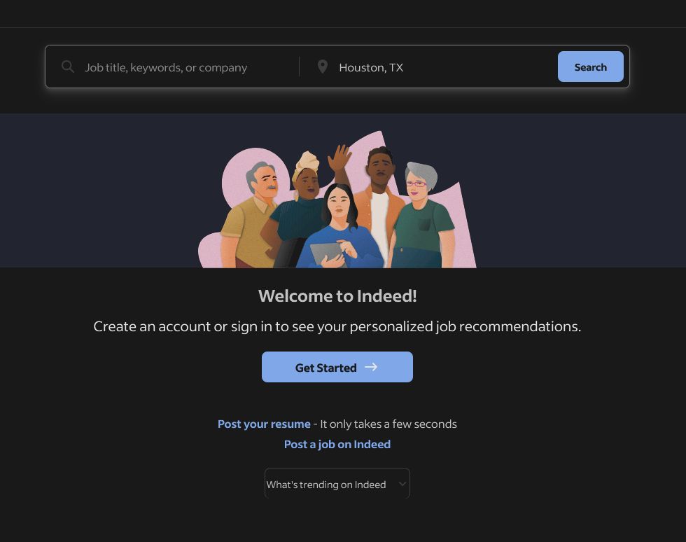 Screenshot of indeed.com simple dark