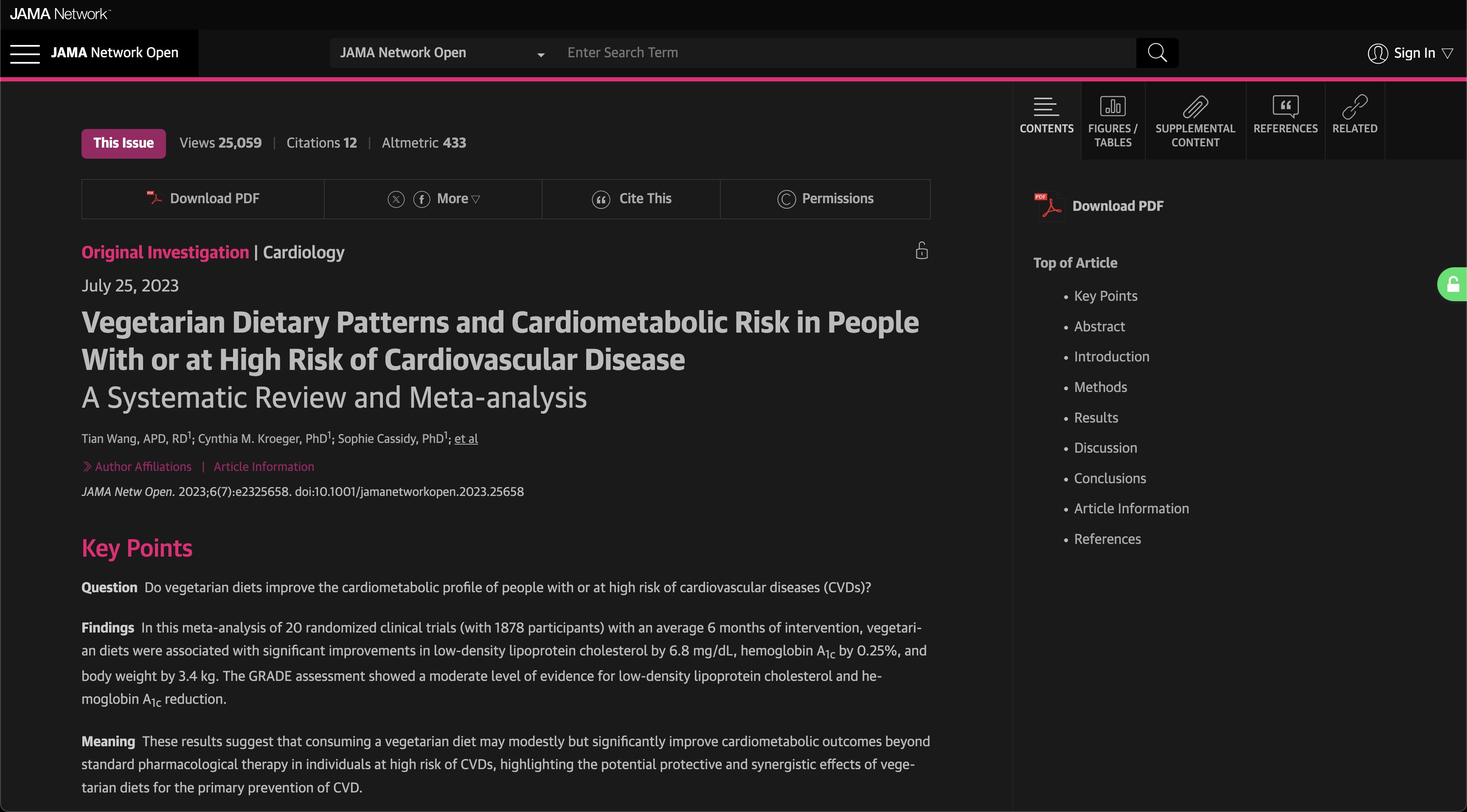 Screenshot of JAMA Network Dark Mode