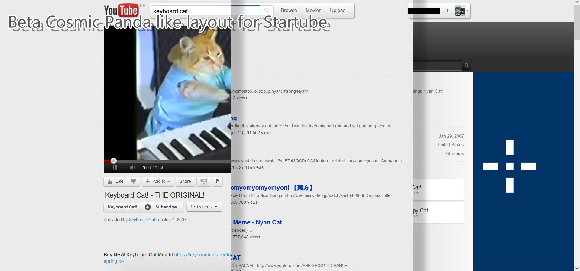 Screenshot of Beta Cosmic like layout for Startube [EARLY BETA]