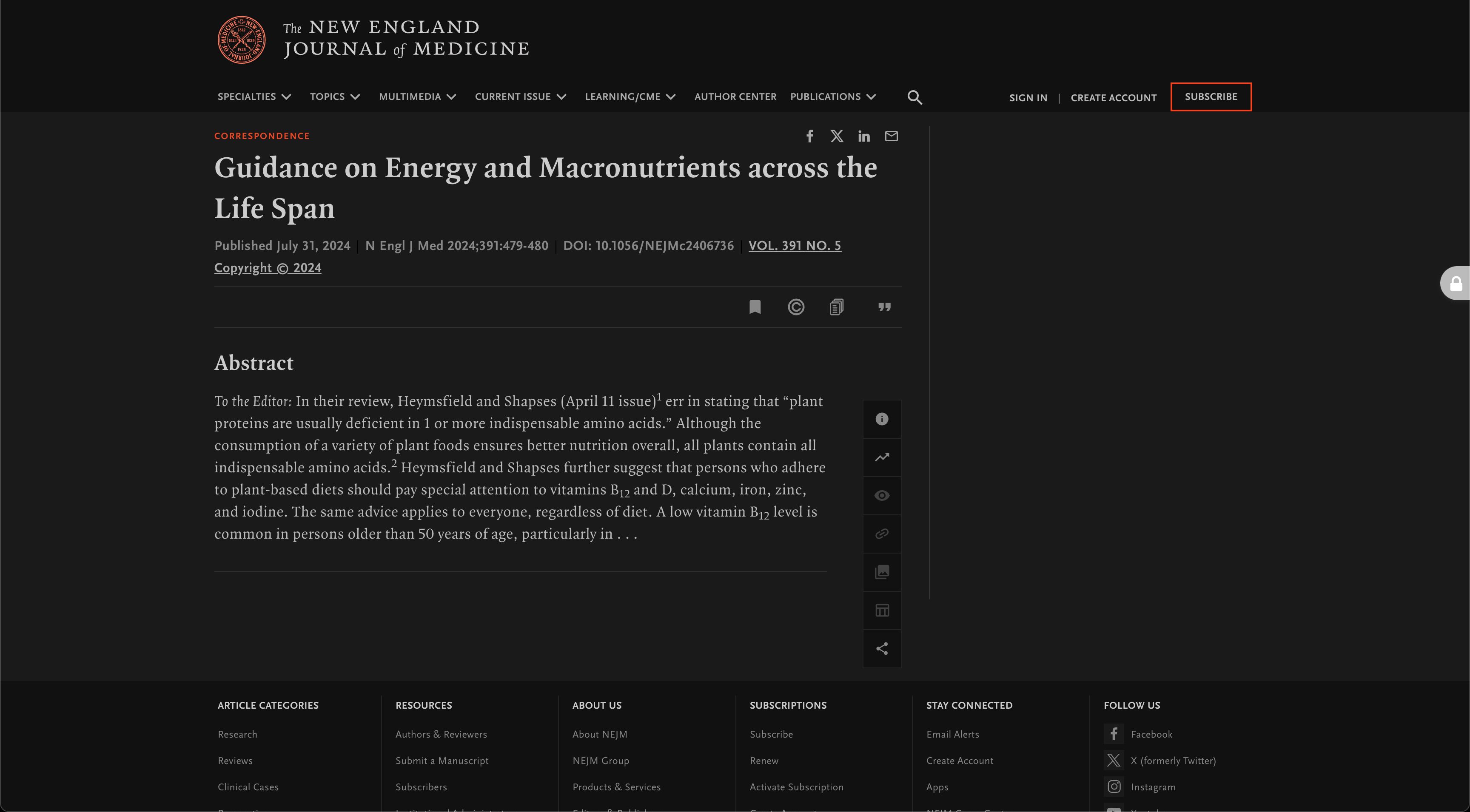 Screenshot of NEJM (New England Journal of Medicine) Dark Mode