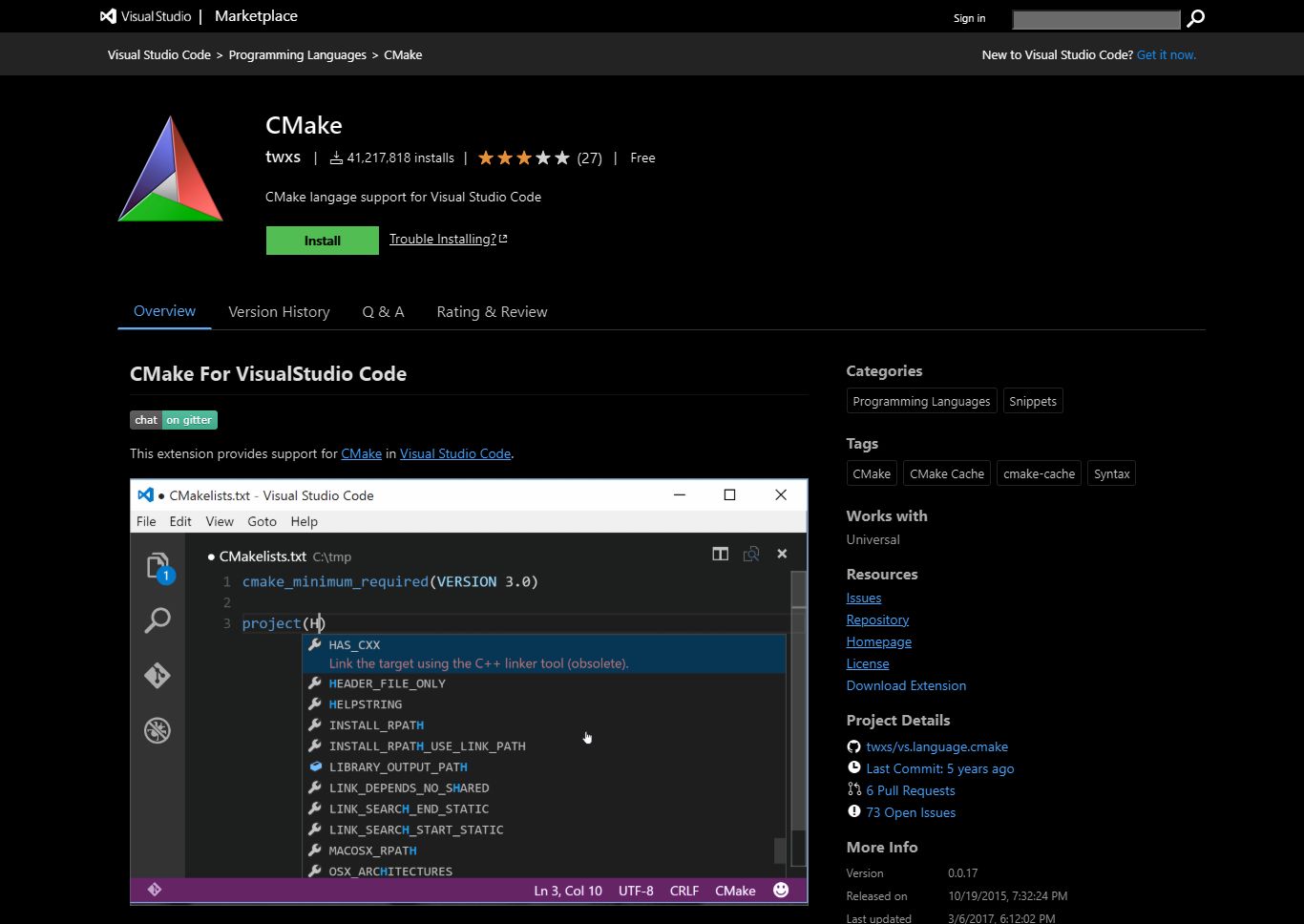 Screenshot of visualstudio.com - Dark Mode