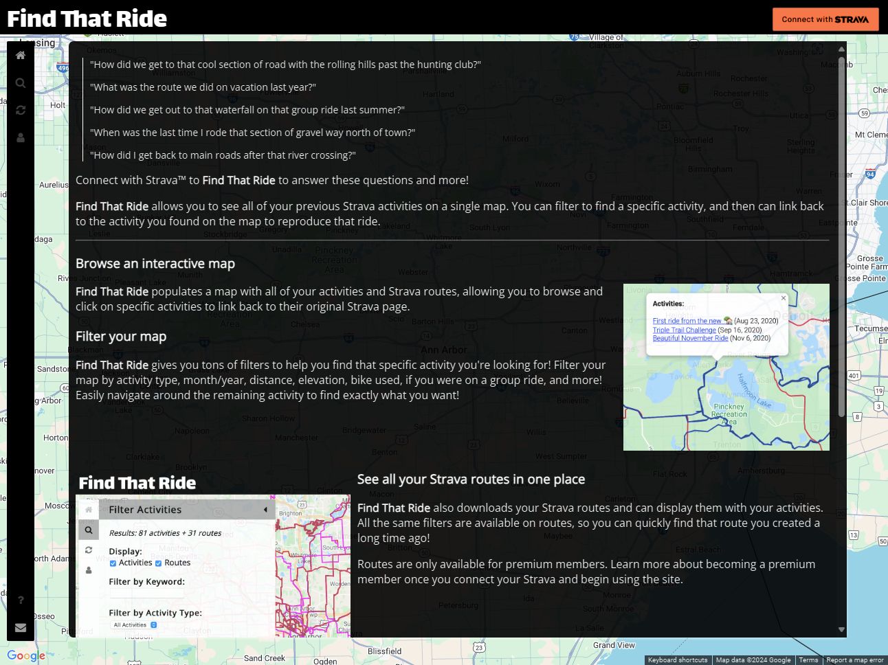 Screenshot of findthatride.com - Dark Mode