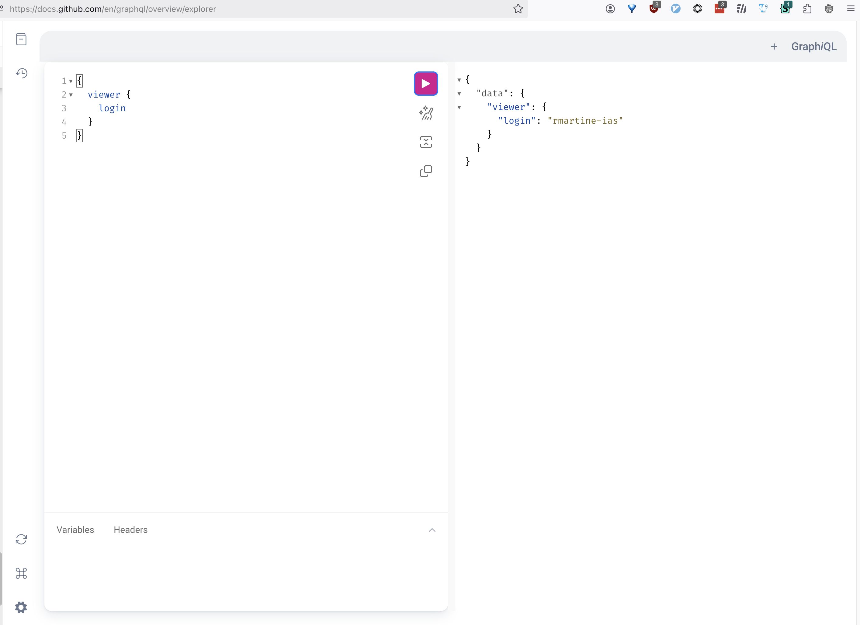 Screenshot of GitHub GraphQL Explorer Fullscreen