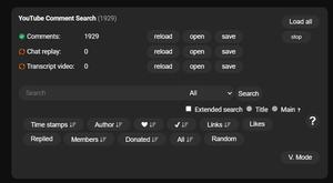 Screenshot of Better YouTube Comment Search (YCS) UI