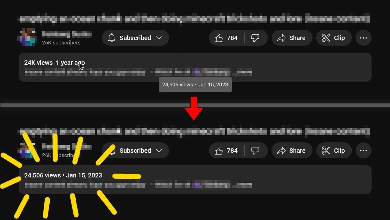 Screenshot of YouTube Full Upload Date and View Counter