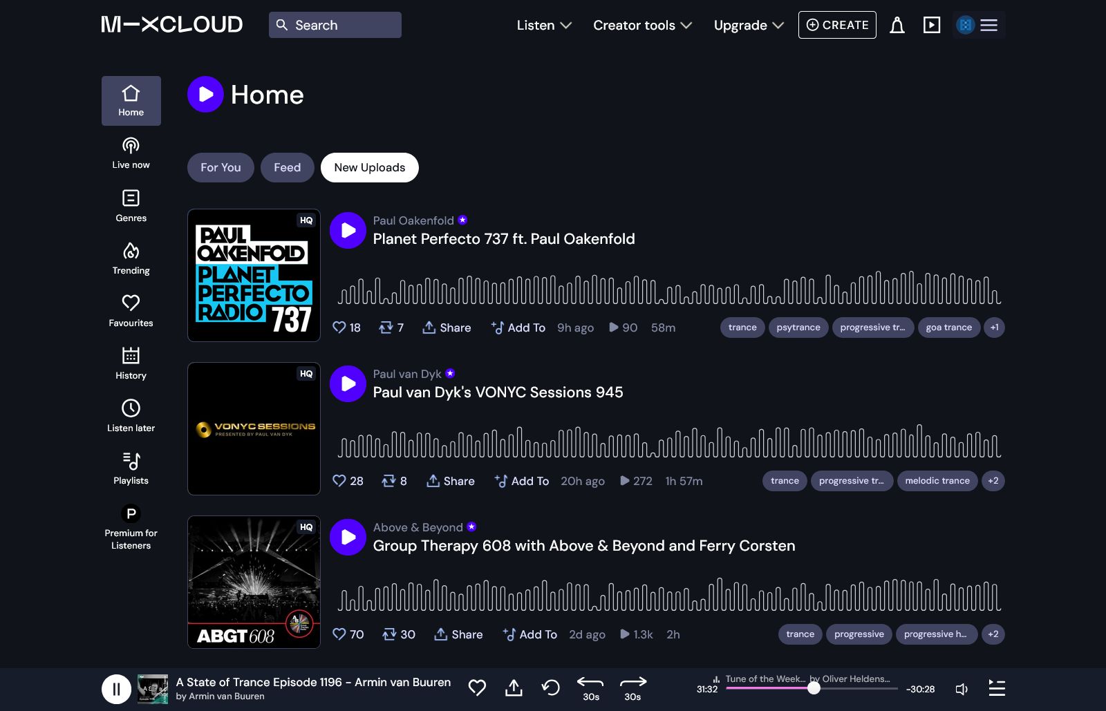 Screenshot of Mixcloud Midnight Theme