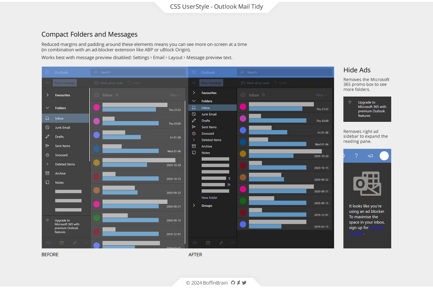 Screenshot of Outlook Mail Tidy