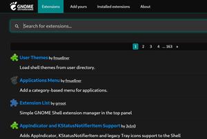 Screenshot of extensions.gnome.org - dark theme