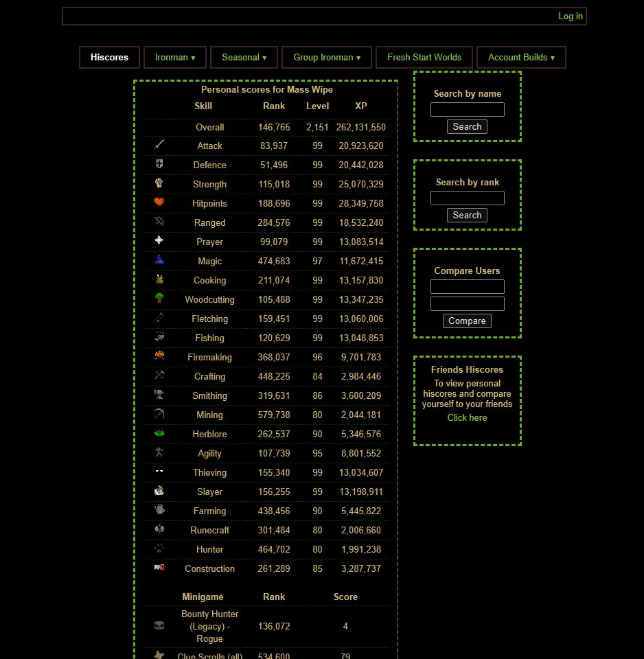 Screenshot of OldSchool Runescape HiScores - Black Mode