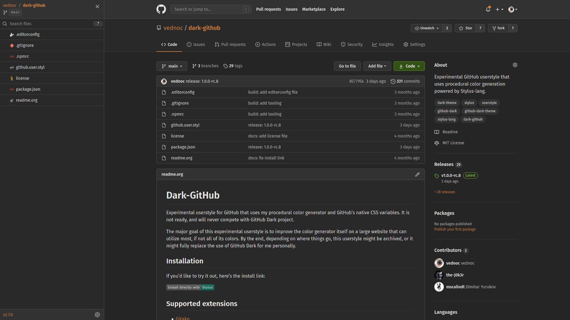 Screenshot of Dark-GitHub
